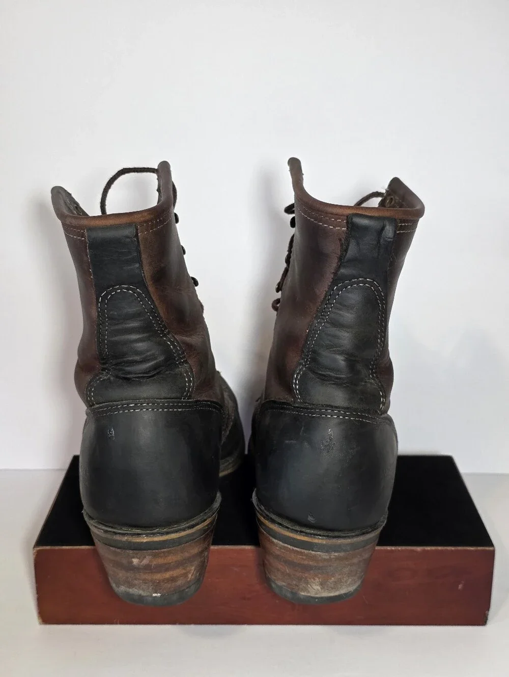Santa Fe Boot Co Vintage Leather Logger Work Boots Brown Black Size 9 Vibram